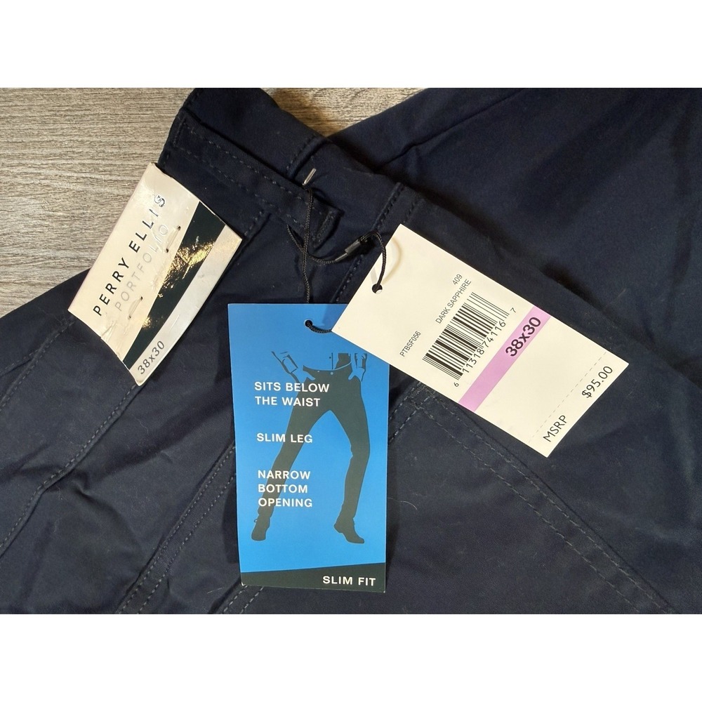 Perry‎ Ellis Portfolio Pants Slim Fit Stretch Every day Wear NAVY 38x30 NWT MP32